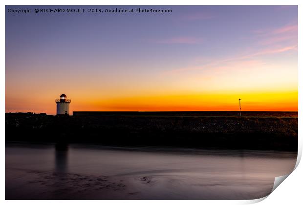 Burry Port Lighthouse at sunset Print by RICHARD MOULT