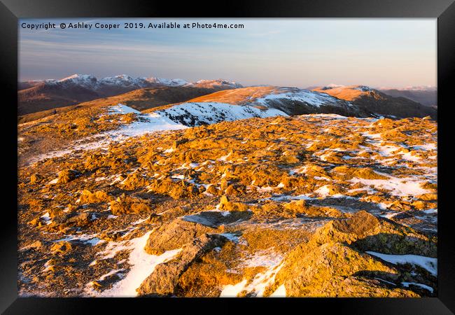 Golden summits. Framed Print by Ashley Cooper
