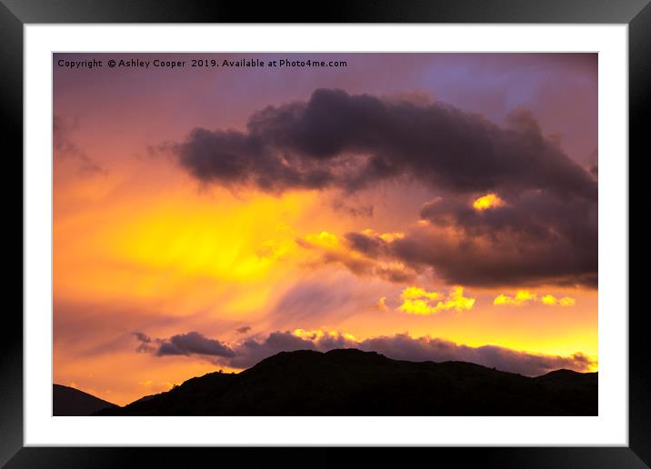 Loughrigg sunset. Framed Mounted Print by Ashley Cooper