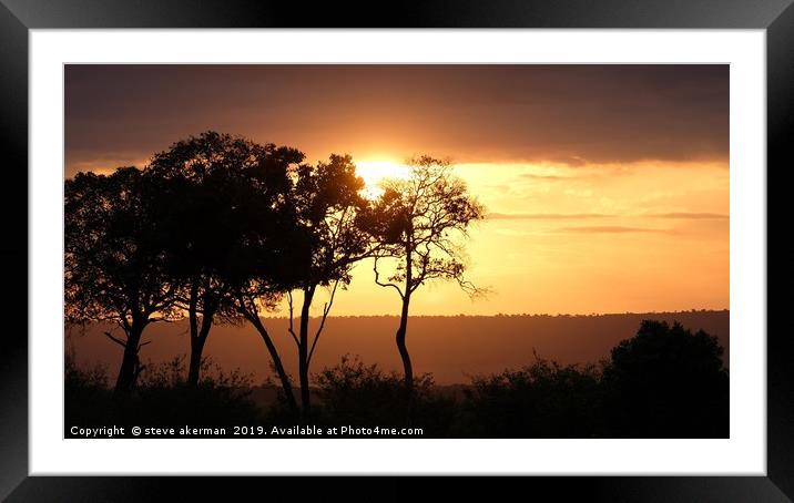     Sunset in the Masai Mara in June.              Framed Mounted Print by steve akerman