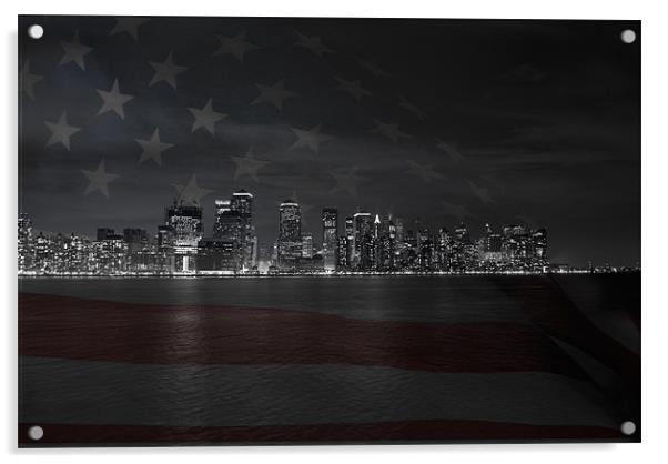 Manhattan with US flag Acrylic by Thomas Stroehle