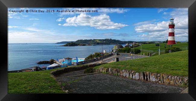 Plymouth Hoe and Sound Panorama Framed Print by Chris Day