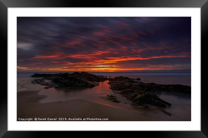 Crooklets Beach Sunset, Bude, Cornwall (panoramic) Framed Mounted Print by Derek Daniel