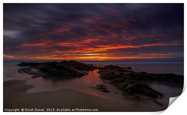 Crooklets Beach Sunset, Bude, Cornwall (panoramic) Print by Derek Daniel