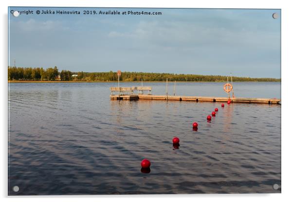 Pier And Buoys On The Lake Acrylic by Jukka Heinovirta