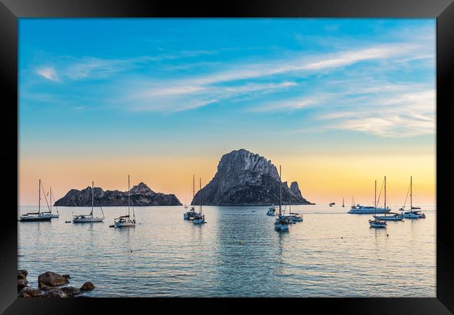 Es Vedra Magic Rock and boats Ibiza Island Framed Print by Cristian Matei