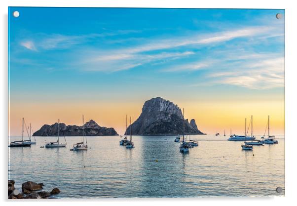 Es Vedra Magic Rock and boats Ibiza Island Acrylic by Cristian Matei