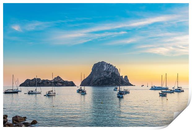 Es Vedra Magic Rock and boats Ibiza Island Print by Cristian Matei