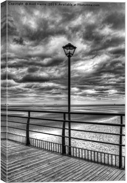 Cleethorpes Pier Lamp Monochrome Canvas Print by Avril Harris
