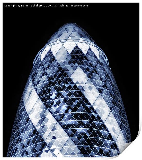 Gherkin, 30 St Mary Axe, Skyscraper, London, UK Print by Bernd Tschakert
