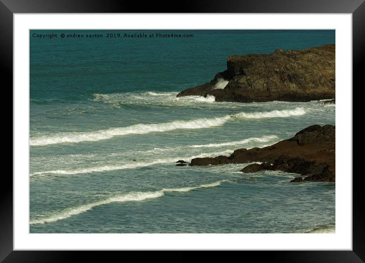 ROCKY WHITE WAVES Framed Mounted Print by andrew saxton