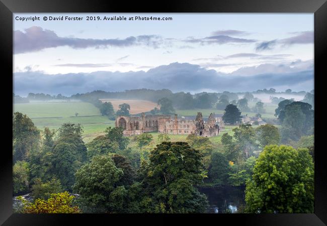 Egglestone Abbey Autumn Mist, Teesdale Framed Print by David Forster