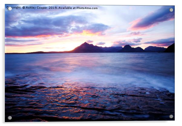 Cuillin sunset. Acrylic by Ashley Cooper