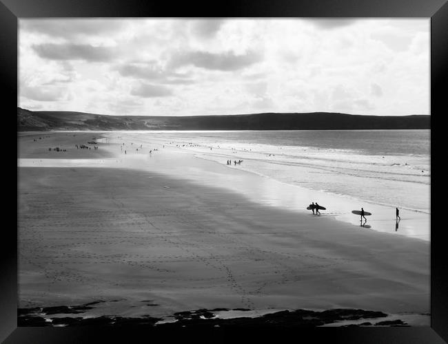 Riding the Waves Woolacombe Beach Framed Print by Beryl Curran