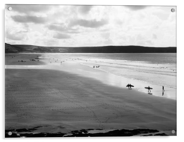 Riding the Waves Woolacombe Beach Acrylic by Beryl Curran