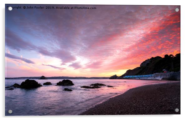  Meadfoot Beach Sunset Acrylic by John Fowler