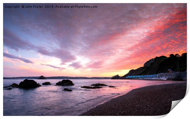  Meadfoot Beach Sunset Print by John Fowler