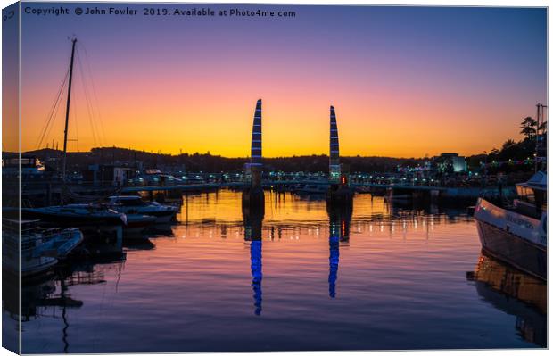  Torquay Harbour Sunset Canvas Print by John Fowler