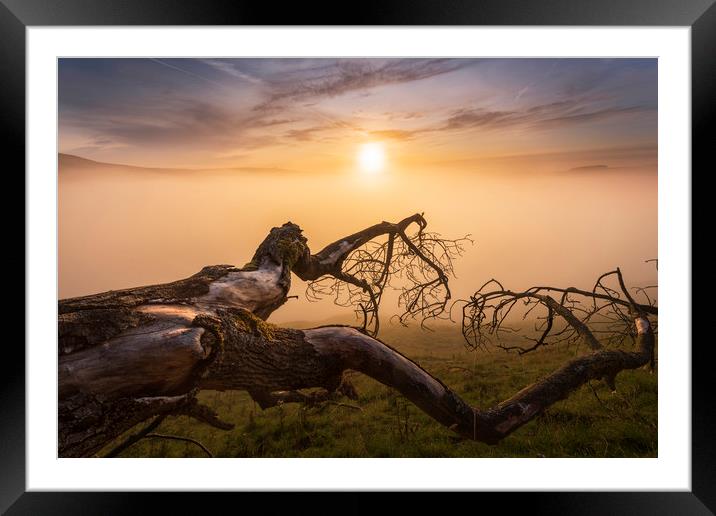 The Fallen. Sunrise over Fog. High Peak.  Framed Mounted Print by John Finney