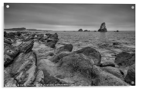 Mupe Rocks, Dorset (mono) Acrylic by Derek Daniel