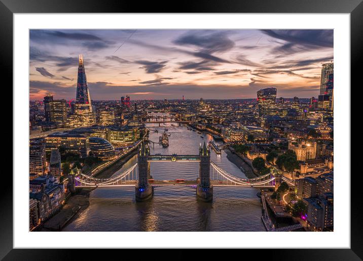 Aerial View of London Tower Bridge & River Thames Framed Mounted Print by Christopher Fenton