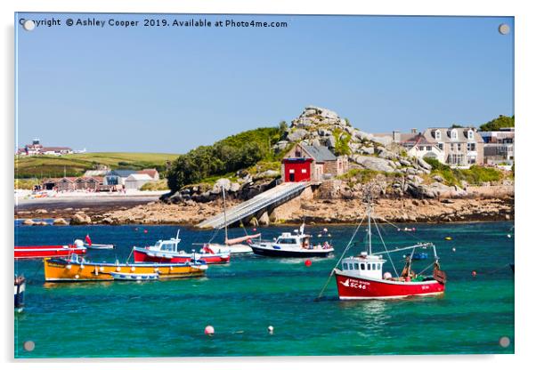 Scilly boats. Acrylic by Ashley Cooper