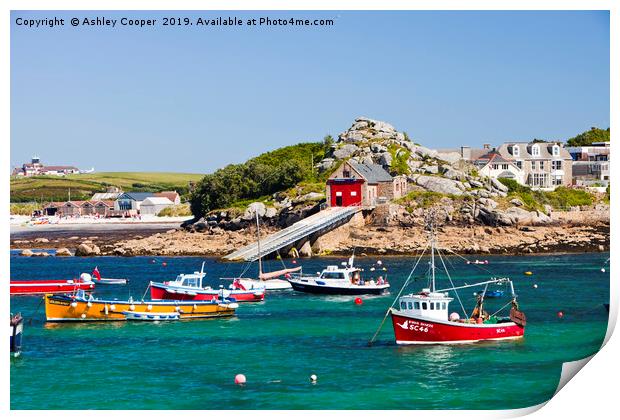 Scilly boats. Print by Ashley Cooper