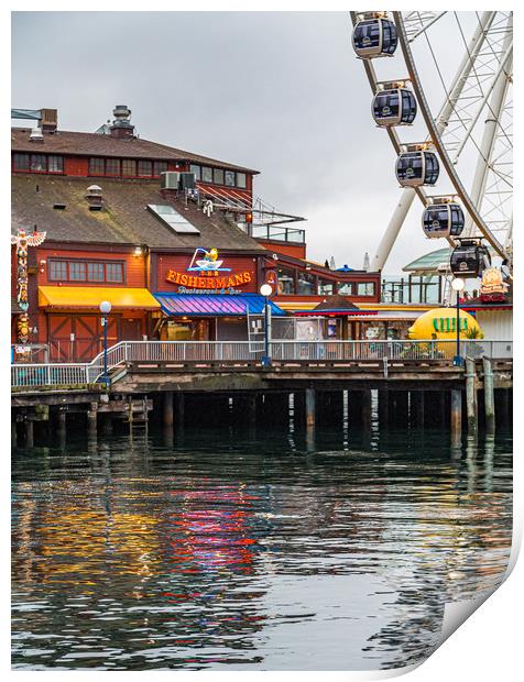 Fishermans Restaurant and Great Wheel Print by Darryl Brooks