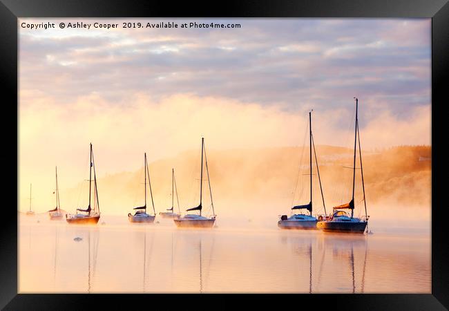 Misty yachts. Framed Print by Ashley Cooper