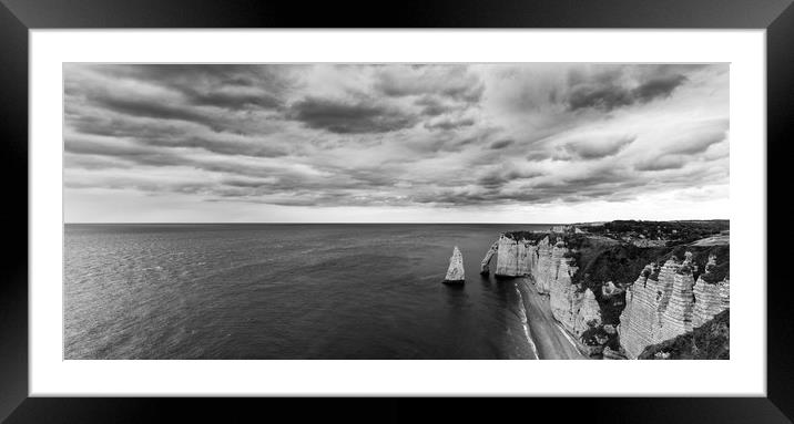 Les Falaises d'Etretat B/W Panorama Framed Mounted Print by DiFigiano Photography