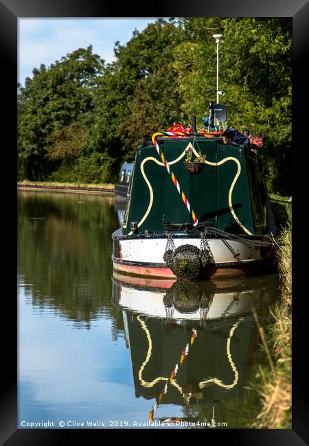 Moored boat on the Grand Union Canal at Blisworth Framed Print by Clive Wells