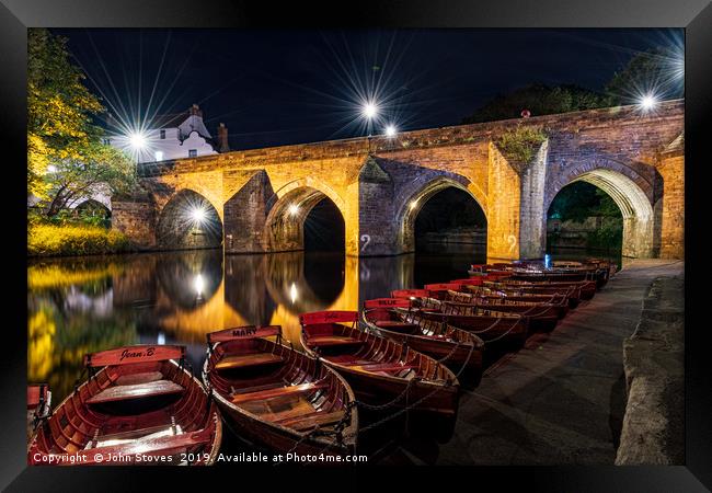 Durham Boathouse by Night Framed Print by John Stoves