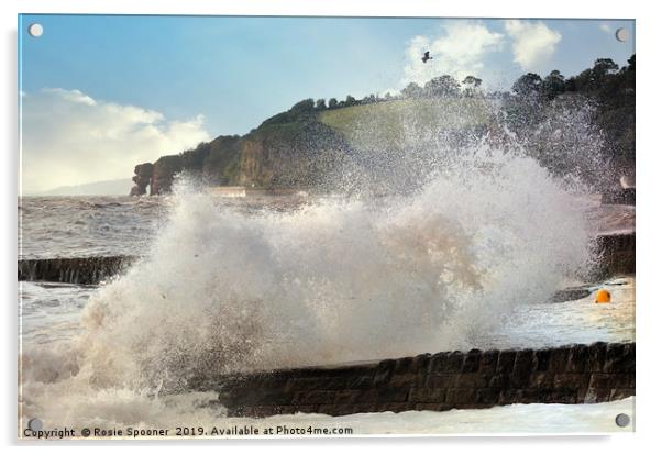 Stormy Seas at Dawlish in South Devon Acrylic by Rosie Spooner