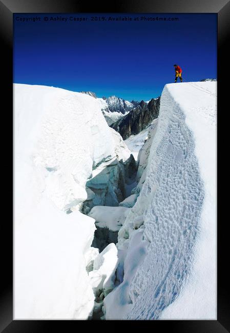 Crevasse climber. Framed Print by Ashley Cooper