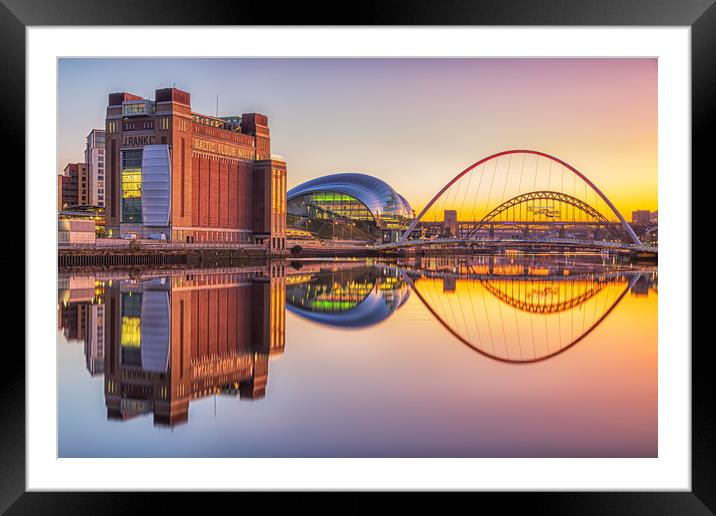 River Tyne Bridges Reflection Framed Mounted Print by Kevin Sloan