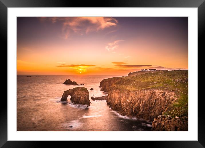 Dramatic sky at sunset with Enys Dodnan Framed Mounted Print by Andrew Michael