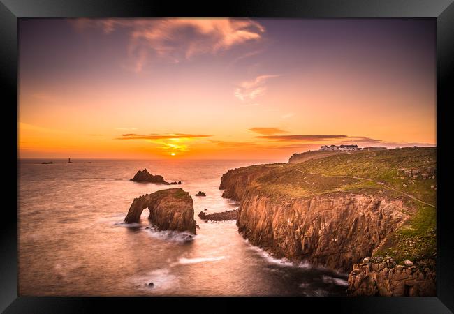 Dramatic sky at sunset with Enys Dodnan Framed Print by Andrew Michael