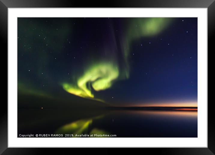 Northern Boreal Lights at sea in Canada. Framed Mounted Print by RUBEN RAMOS
