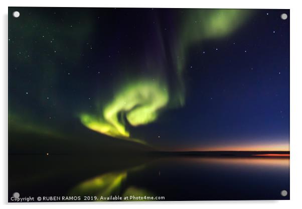 Northern Boreal Lights at sea in Canada. Acrylic by RUBEN RAMOS
