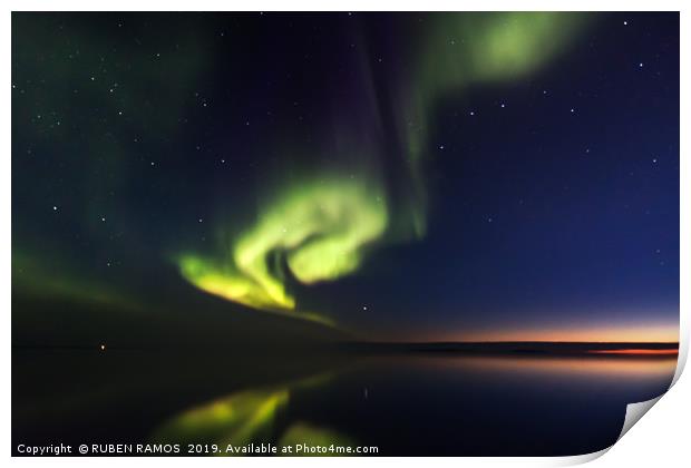 Northern Boreal Lights at sea in Canada. Print by RUBEN RAMOS