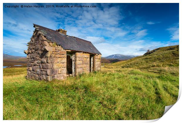 An old bothy at Elphin in Scotland Print by Helen Hotson