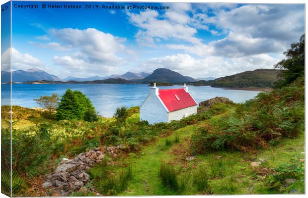 A picturesque cottage on the shores of Loch Shield Canvas Print by Helen Hotson