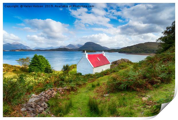 A picturesque cottage on the shores of Loch Shield Print by Helen Hotson