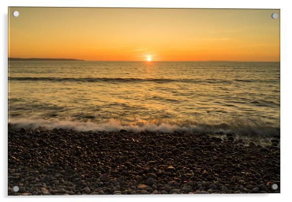 Westward Ho pebble beach sunset  Acrylic by Tony Twyman