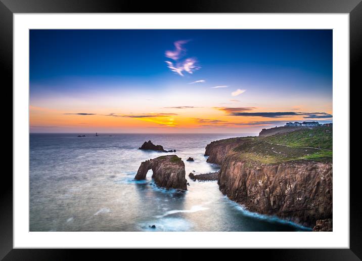 Enys Dodnan and the Armed Knight at dusk Framed Mounted Print by Andrew Michael