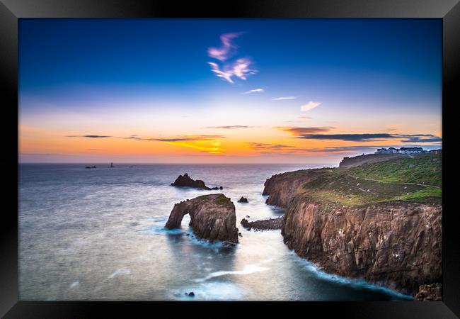 Enys Dodnan and the Armed Knight at dusk Framed Print by Andrew Michael