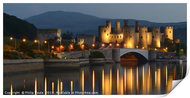 Conwy Castle's Dusk Illumination Print by Philip Veale