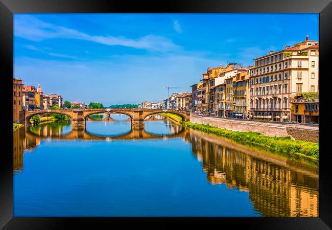 Bridge and Buildings on Arno River Framed Print by Darryl Brooks