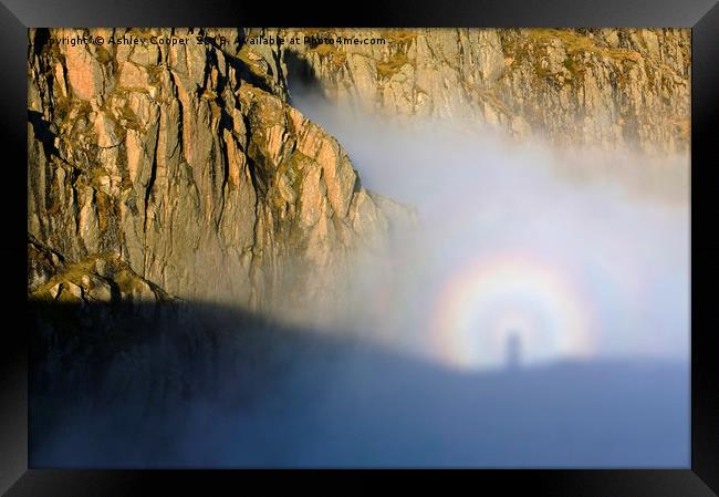 Brocken Spectre crag. Framed Print by Ashley Cooper