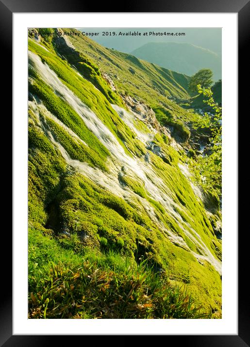 Green cascade. Framed Mounted Print by Ashley Cooper